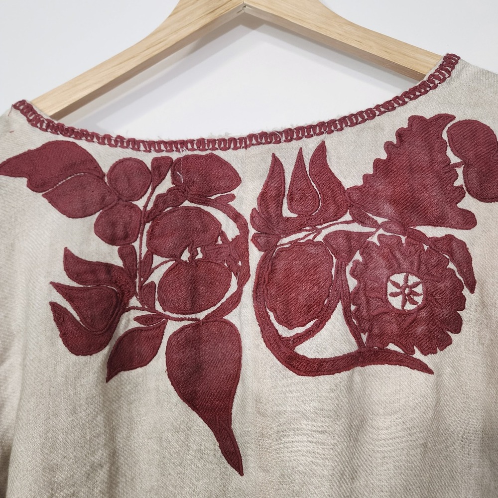 Magnolia Pearl Juno Jacket One Size Linen Appliqué Floral Boho Lagenlook - Picture 12 of 16